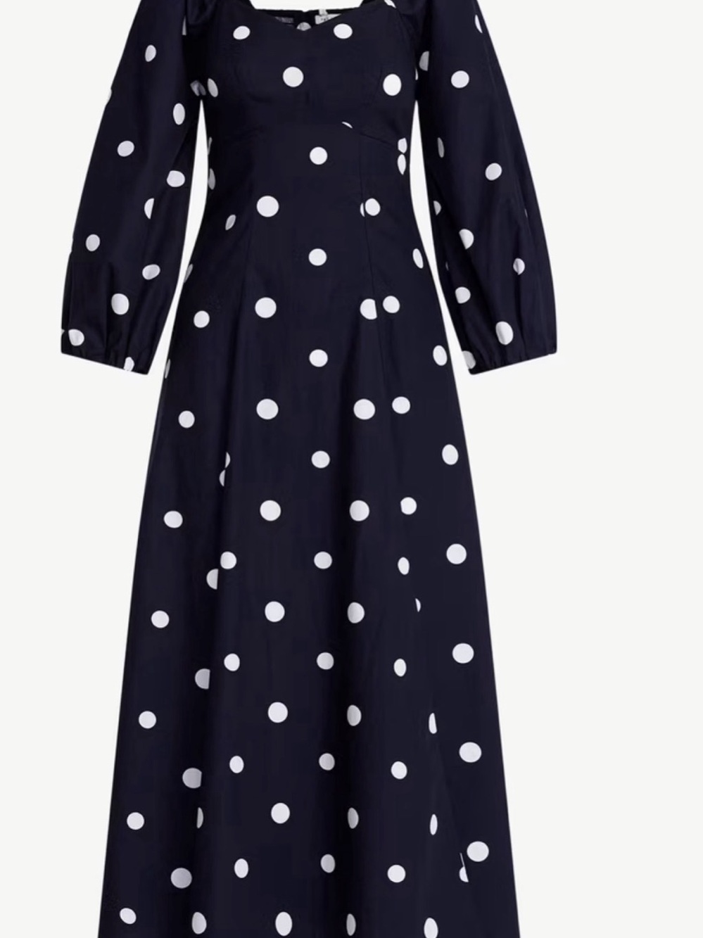 NWT Free Assembly Women’s Cotton Polka Dot Navy Blue Maxi Dress W/ Puff Sleeves